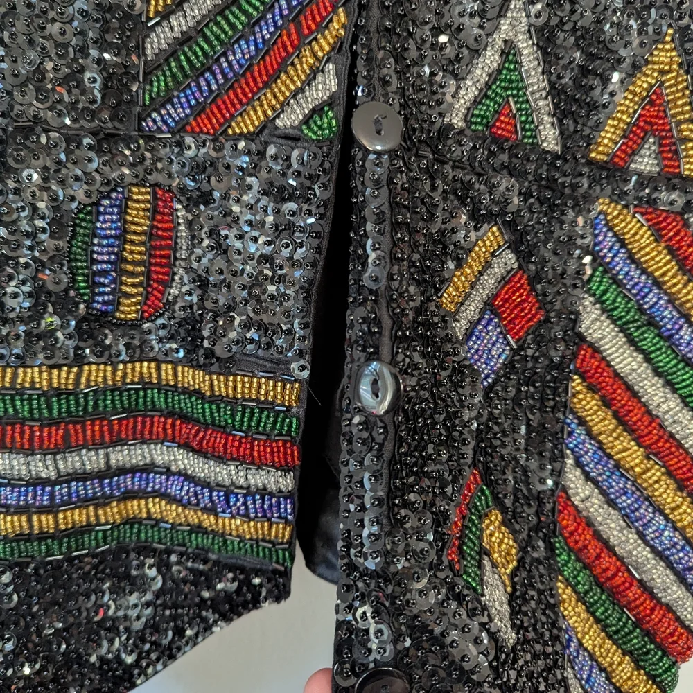 Vintage 90s Mens Effeci Abstract Colorful Beaded Western Vest M 80s Maximalist